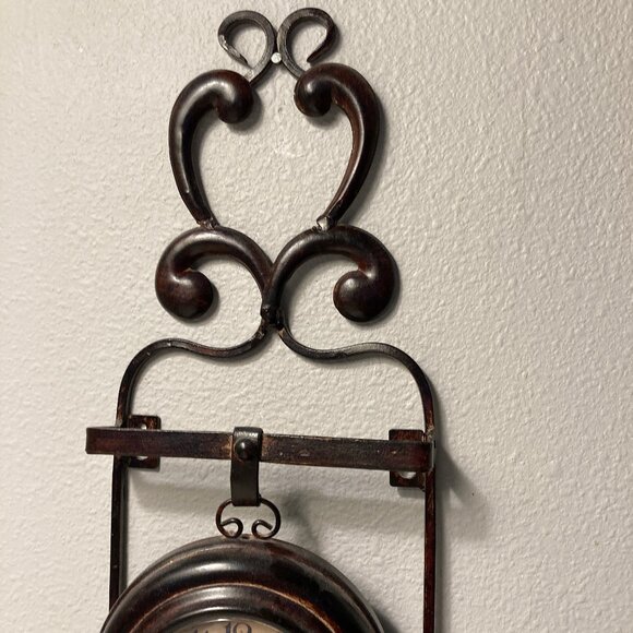 Antique Brown Finish Metal Scroll Wall Clock - Picture 3 of 7